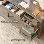 Vabches Farmhouse Executive Desk with Storage and Ample File Drawer, Rustic Large Home Writing Desk for Bedroom, Grey