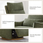 CHITA Swivel Rocker Recliner Chair, Power Nursery Glider Recliner, Nursery Rocking Chair with Adjustable Power Headrest, FSC Certified, Solid Wood Base, Moss Green