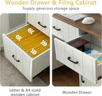 55" Executive Desk, Modern Wood Office Table with Charging Station, 5 File Drawer & 1 Storage Cabinet, Home Computer Writing Desk for Work Study, Living Room, Bedroom (White)