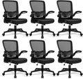 Desk Chairs with Wheels, Ergonomic Mesh Office Chair Adjustable Height and Swivel Lumbar Support Home Office Chair with Flip Up Armrests, Set of 6