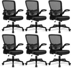 Desk Chairs with Wheels, Ergonomic Mesh Office Chair Adjustable Height and Swivel Lumbar Support Home Office Chair with Flip Up Armrests, Set of 6