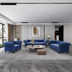Chesterfield 3 Seater Sofa, Modern Velvet Tufted Couch 3 Seater with Rolled Arms and Nailhead Mid-Century Upholstered Couch for Living Room, Bedroom, Apartment and Office, Blue