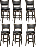 PrimeZone Swivel Bar Stools Set of 6, 24 Inch Counter Height Barstools, Black Faux Leather Bar Stool with High Backrest & Solid Wood Legs & Wrap-around Footrest, Counter Stools for Kitchen Island, Pub