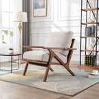 Wahson Mid Century Armchair, Accent Armchair, with Wood Frame and Canvas Cushions, Leisure Slipper Chair for Living Room/Bedroom, Beige