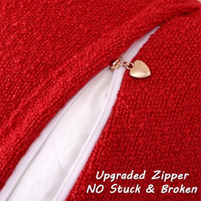 FUTEI Christmas Pack of 2 Red Decorative Throw Pillow Covers 12x20 Inch Soft Cozy Solid Boucle Textured Lumbar Pillow Cases,Modern Home Decor for Couch Bed Living Room