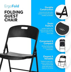 Oline Folding Chair, Indoor Outdoor Plastic Commercial Stackable Foldable Guest Chairs for Events Office Wedding Party Picnic Kitchen Dining, 350lb Capacity (Black, 1 Pack)