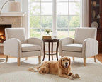 Farmhouse Striped Accent Chairs for Living Room Set of 2, Linen Fabric Modern Comfy Armchairs with Cushion, Upholstered Striped Reading Chairs for Bedroom Couch Chair with Wood Legs, Khaki