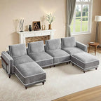 146" 4 Seater Cloud Couch with 2 Ottoman,Modular Sectional U Shaped Sofa with Armrests Wooden Legs,Oversized Deep Seat Comfy Thicked Cushion Upholstered Sofa for Living Room Bedroom,Light Grey
