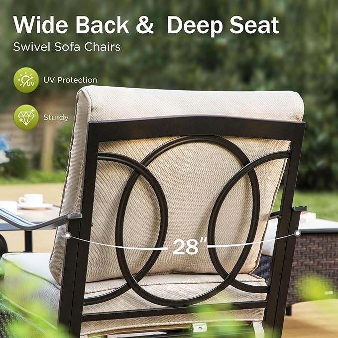 Patio Furniture Set with 56" Fire Pit Table, Premium Outdoor Wicker Metal Frame Furniture with Upgraded Waterproof Thick Cushions for Porch, Poolside, Deck, and Yard（4 Pieces,Beige