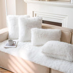 Neelvin Cream White Faux Fur Cozy Fluffy Double-Sided Decorative Throw Pillow Covers 16x16 inch Set of 2,Velvet Pillowcase Cushion Case for Sofa Couch