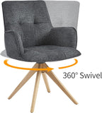 Art Leon Swivel Chair - Mid Century Modern Desk Chair Without Wheels, Fabric Upholstered Accent Chair with Oak Wood Legs for Small Space Living Room Bedroom, Dark Gray