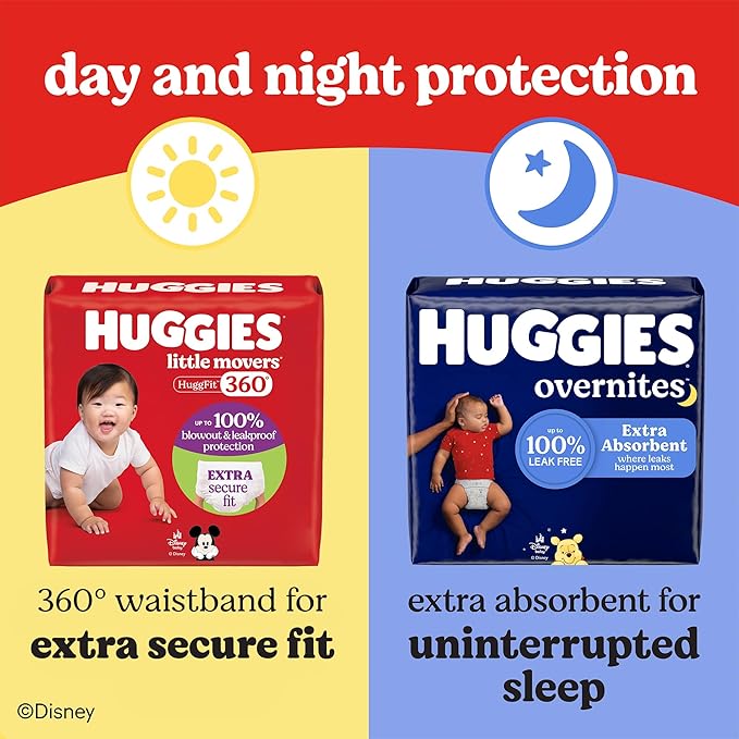 Huggies Size 7 Baby Diapers, Little Movers HuggFit 360° Baby Diapers with 360° Waistband, Size 7 (41+ lbs), 44 Count, Packaging May Vary