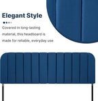 Upholstered Headboard - Striped Interval - Adjustable Height - Metal Legs - Bed Frame (Blue, King (U.S. Standard))