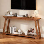 Tribesigns 63-Inch Long Console Table, 2-Tier Solid Wood Sofa Table with Storage, Narrow Behind Couch Accent Furniture for Living Room, Hallway, Entryway