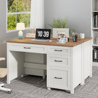 Vabches Farmhouse 47" Executive Desk, Computer Desk with File Drawer and Charging Station, Workstation for Home Office & Study（Off White