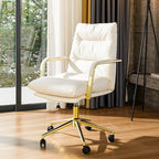 Leather Home Office Desk Chair, Executive Comfy Desk Chair with Support Armrests, Swivel Wheels, Height Adjustable, Mid Back, 360 Swivel, Computer Chair for Office Room, White