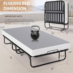 Folding Bed with Memory Foam Mattress, Portable Rollaway Guest Beds on Wheels, 75"x38" Twin Size Space-Saving Cot-Size Bed for Adults with Easy Assembly Metal Frame (Grey)