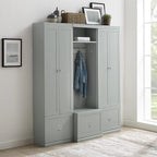 Crosley Furniture Harper 3-Piece Hall Tree and Storage Cabinet Set with Entryway Bench and Hooks for Hanging, Gray