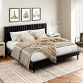 King Size Bed Frame, King Size Platform Bed Frame and Velvet Upholstered Headboard with Strong Wood Slats, Box Spring Optional, Mattress Foundation, Easy Assembly Black