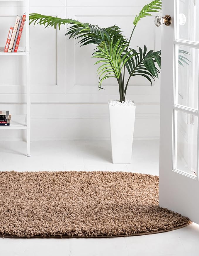 Unique Loom Solid Shag Collection Area Rug (3' 3" x 5' 3" Oval, Sandy Brown)