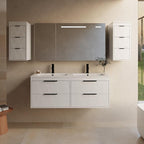 eclife 12" Bathroom Vanities Cabinet with Sink Combo, Wall Mounted Floating Cabinet W/Decor Line, Soft-Close System, 3 Extra Big Drawers, Matte Black Faucet, White