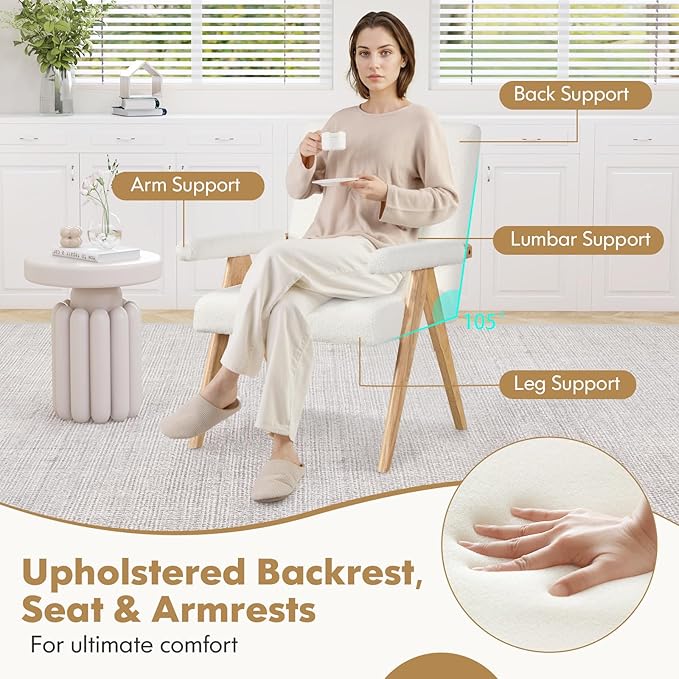 Giantex Mid-Century Modern Accent Chair, Sherpa Fabric Reading Chair with Padded Armrests, Solid Rubber Wood Frame, Upholstered Side Arm Chair for Living Room, Bedroom, Office, Beige