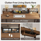 Agilestic Glass Standing Desk with Storage, 48 Inch Electric Adjustable Desk with Glass Shelf and Cable Management, Sit Stand Up Home Office Computer Table, Splice Board, Dark Walnut