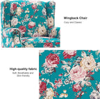 Accent Chair, Upholstered High Back Floral Armchair with Nailhead Trim & Wood Legs, Comfy Wingback Reading Single Sofa Chair for Small Spaces, Living Room, Bedroom ( Peacock Blue Floral, Set of 2)