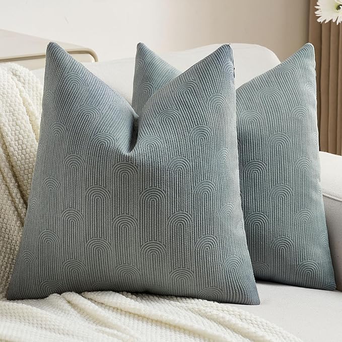 FUTEI Dark Grey Chenille Decorative Throw Pillow Covers 24x24 Inch Set of 2,Soft Cozy Striped Geometric Patterns European Cushion Case,Modern Home Decor for Couch Bed Living Room