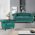 Velvet Sofa Couches Set, 3-Piece Mid Century Modern Upholstered Couch with Cushions, Home Sofa Sectional Furniture Sets, Comfy Tufted Chesterfield Couches for Living Room, Bedroom, Office