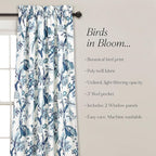 Lush Decor Dolores Light Filtering Window Panels, Pair, 52" W x 95" L, Blue - Floral Curtains for Bedroom - Vintage Curtains - Coquette Room Decor