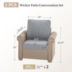Patio Furniture Set 2 pcs, Wicker Rattan Outdoor Sofa Furniture with 5.5” Thick Cushions, 2 Chairs Outdoor Conversation Set for Garden Backyard Deck, Grey