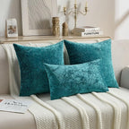 FUTEI Teal Flannel Throw Pillow Covers 12x20 Inch Set of 2,Soft Dimensional Textured Lumbar Pillow Cases,Modern Home Decor for Couch Living Room