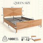 Yechen Queen Rattan Style Boho Bed Frame with Headboard and Footboard, Mid Century Modern Hand-Woven Wicker Bedframe with Vintage Pattern, Bamboo Bed with Metal Slats, No Box Spring Needed, 1000lbs