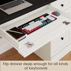 60.5" Executive Office Desk, Classic Computer Desk with File Drawer, Keyboard Tray Cabinet Storage, Farmhouse Wood Writing Desk for Home Office or Study, White with Black Desktop