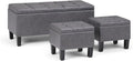 SIMPLIHOME Dover 44 inch Wide Contemporary Rectangle 3 Pc Storage Ottoman in Stone Grey Vegan Faux Leather, Assembled, for the Living Room, Entryway and Family Room