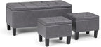SIMPLIHOME Dover 44 inch Wide Contemporary Rectangle 3 Pc Storage Ottoman in Stone Grey Vegan Faux Leather, Assembled, for the Living Room, Entryway and Family Room