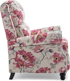 Pushback Recliner Chairs Set of 2, Upholstered Armchair Wingback Recliner Chair, Floral Fabric Push Back Recliner with Wood Legs, Rivet Trim Single Sofa Accent Chair for Living Room, Pattern White