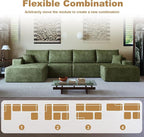 108" Sectional Couches for Living Room Modern Modular Sofa with L-Shape Couchs Upholstered Boneless Couch Deep Seat Sectional Couch with Chaise (Green, Left Facing Chaise+3Seaters+Ottoman)