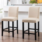 LSSPAID Bar Stools Set of 2, 24.8 Inch Upholstered Fabric Counter Height Stools, Modern Kitchen Island Wood Bar Chairs Barstools with Backrest and Solid Wood Legs, Beige