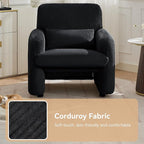 Corduroy Fabric Accent Chair, Modern Upholstered Living Room Chairs with Lumbar Pillow, Wide Comfy Leisure Armchair for Bedroom, Office, Reading, Black