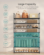 SONGMICS Shoe Rack, 8-Tier Shoe Organizer, Metal Storage Shelf, Upright or Upside Down, for 32-40 Pairs, Stackable, for Entryway, 11.8 x 36.2 x 56.5 Inches, Black ULSA308BH01