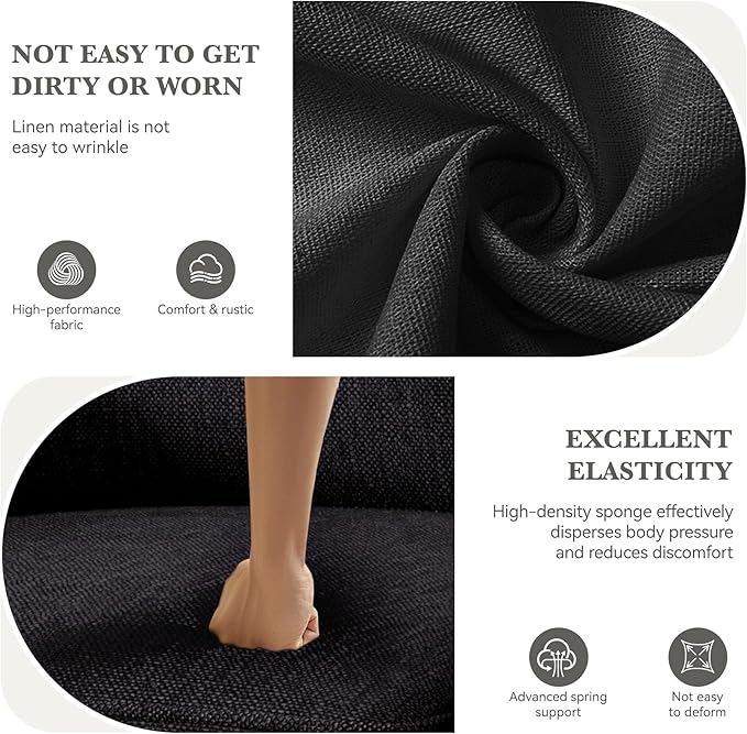 Swivel Accent Sofa Chair Set of 4, Modern Comfy Oversized Upholstered Cushion Back Armchair in Linen 1pcs for Living Room, Bedroom, Reading Room(Black)