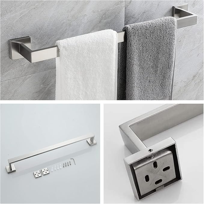 Bathroom Hardware Set Bathroom Accessories Set SUS304 Towel Bar Set Includes Towel Bar Inch+Towel Holder+Toilet Paper Holder+Towel Hook (5, Brush Nickel)
