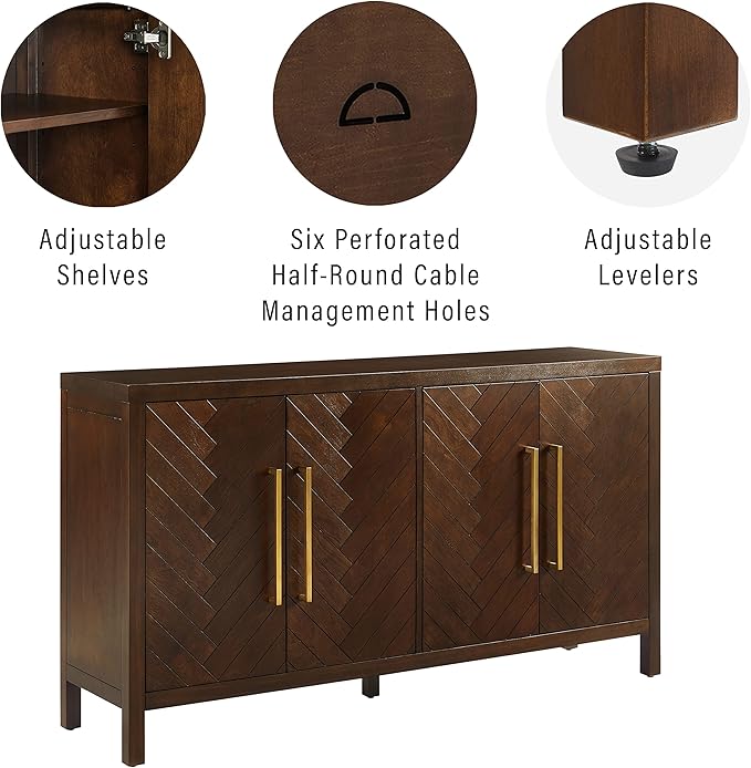 Crosley Furniture Darcy Modern Sideboard Buffet Cabinet with Storage Shelves, Living Room, Kitchen, Dining, Dark Brown