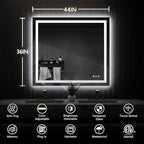 ISKM 44'' x 36'' LED Mirror for Bathroom Lighted Vanity Mirror for Wall Front Lights + Backlit LED Bathroom Mirror Anti-Fog Tempered Glass ETL Listed