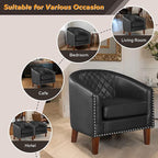 Prilinex Comfy Barrel Accent Chair Set of 4 - Faux Leather Living Room Chair Club Chair with Cushion, Diamond Grid Backrest & Nailhead Trim, Guest Chair for Office, Bedroom & Waiting Room, Black