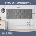 Linen Upholstered Headboard King Size, Modern Diamond Tufting Solid Wood Cali King Headboard Only, Adjustable Height from 37” to 51” Head Board, Bed Frame or Wall Mount Headboards, Light Grey