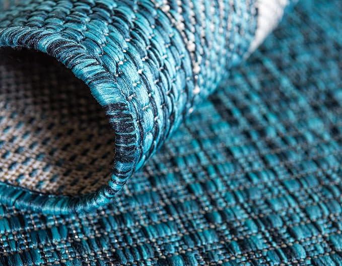 Unique Loom Outdoor Border Collection Area Rug - Soft Border (10'x 13' Rectangle, Teal/ Ivory)