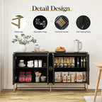 Sideboard Buffet Cabinet with Storage - Accent Storage Cabinet with Doors, Wood 4 Doors Cabinet with Metal Legs, 60" Buffets & Sideboards, Modern Credenza for Living Room (Black)